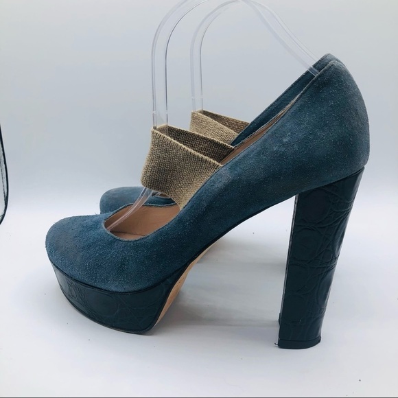 Charles David Womens Vero Cuoio Blue suede Platform Chunky Heels Size 10 - Picture 6 of 11
